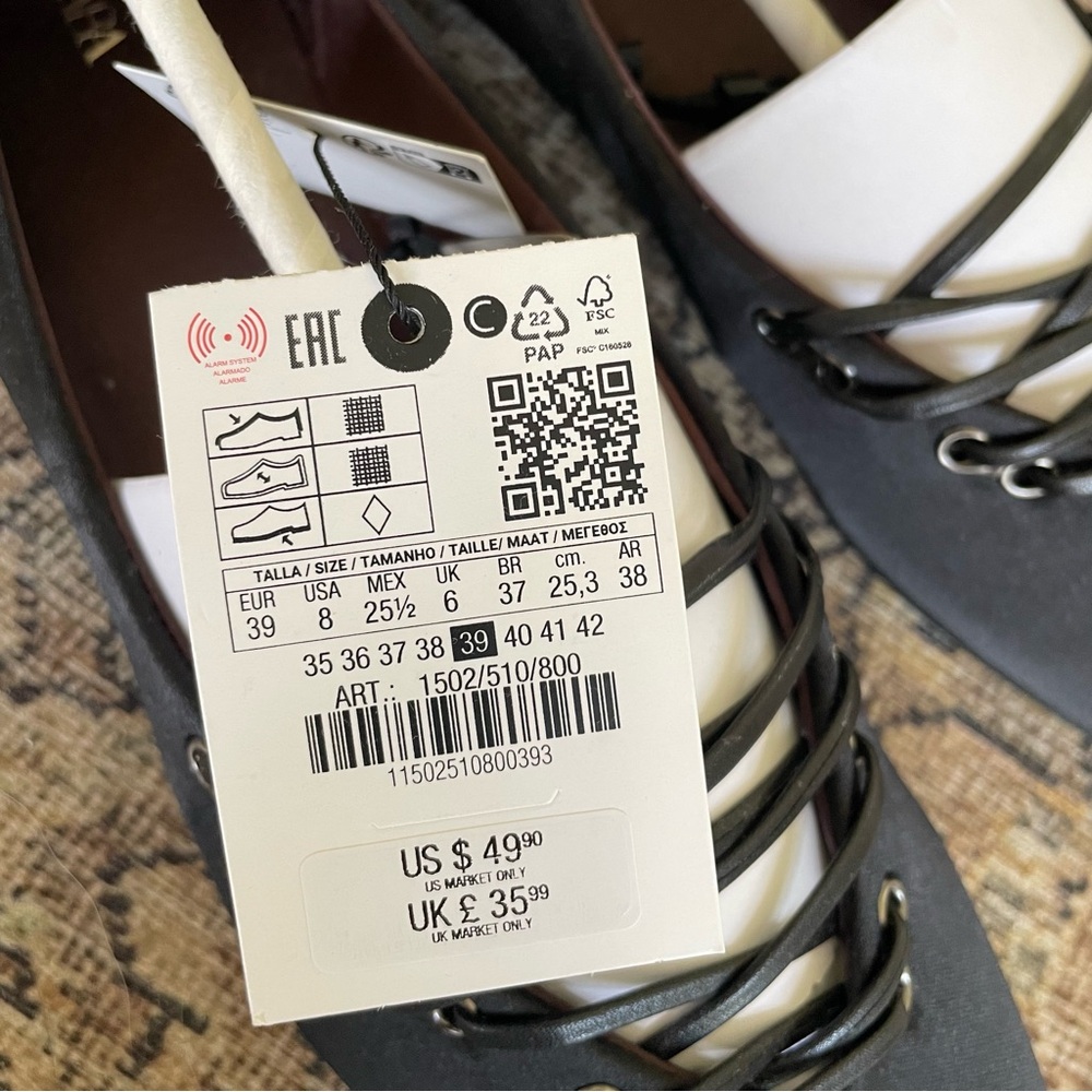 ✨SOLD✨ NWT Zara Satin Lace Up Ballet Flats in Black - 8 - Picture 6 of 8